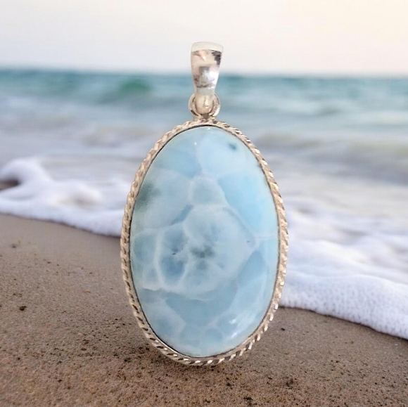 Jewelry - BLUE LARIMAR OVAL PENDANT 925 STERLING SILVER